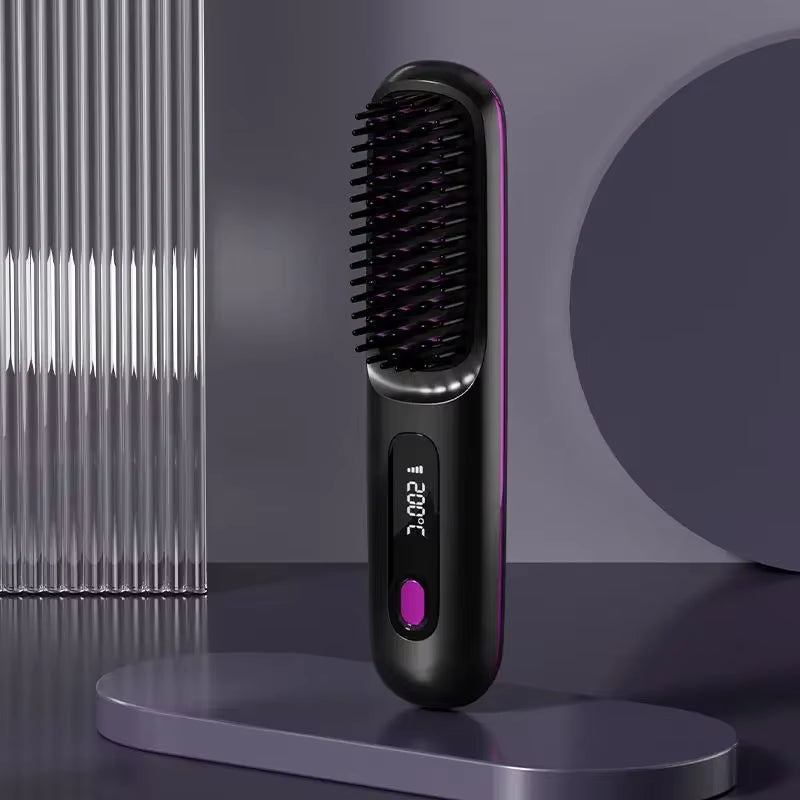 Portable LCD Ceramic Straightening Brush – Wireless, Rechargeable, and Anti-Frizz