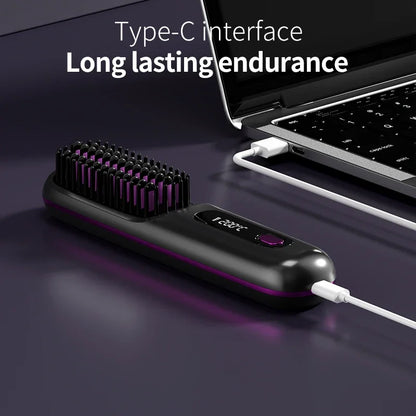 Portable LCD Ceramic Straightening Brush – Wireless, Rechargeable, and Anti-Frizz